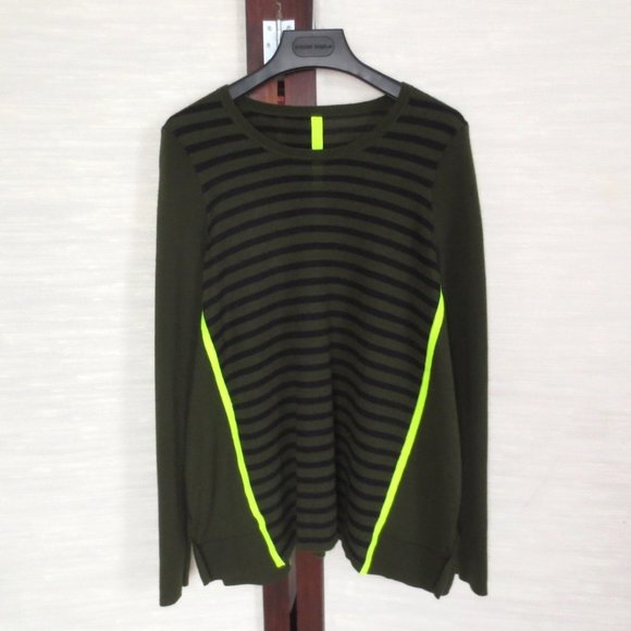 Green and Black Cotton Cashmere Trapeze Stripe Tunic Crew Neck Sweater - Picture 1 of 5